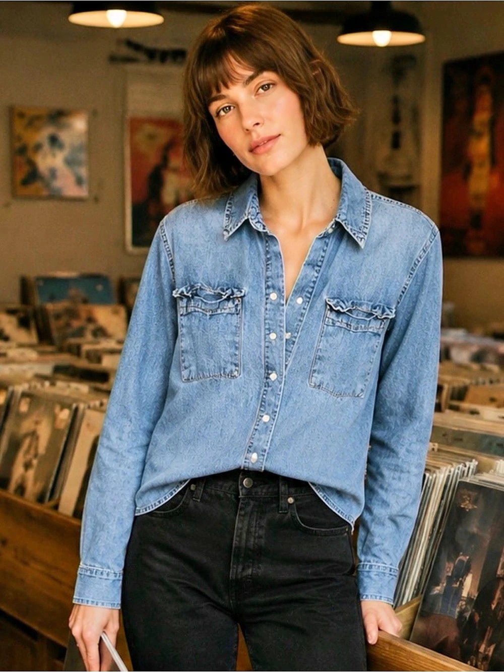 Dynamite Blue Denim Button Down Shirt Like New